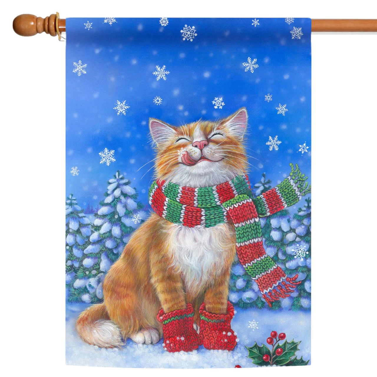 Christmas Kitten Mittens Outdoor House Flag 40" X 28" 1 Christmas Kitten Mittens Outdoor House Flag 40" X 28"