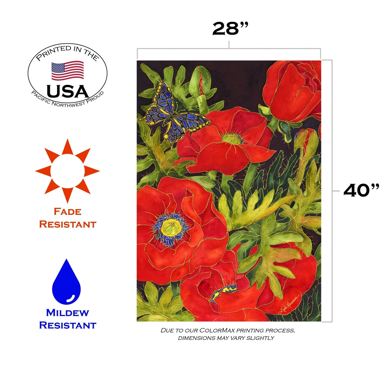 Popping Poppies Outdoor House Flag 40" X 28" 3 Popping Poppies Outdoor House Flag 40" X 28" - Image 3