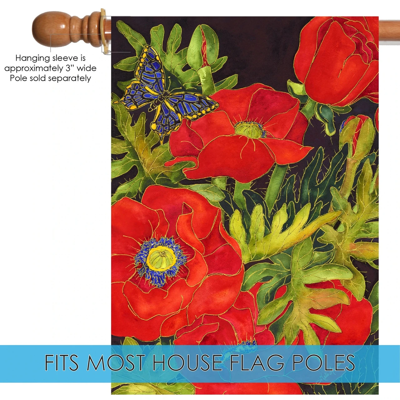 Popping Poppies Outdoor House Flag 40" X 28" 5 Popping Poppies Outdoor House Flag 40" X 28" - Image 5