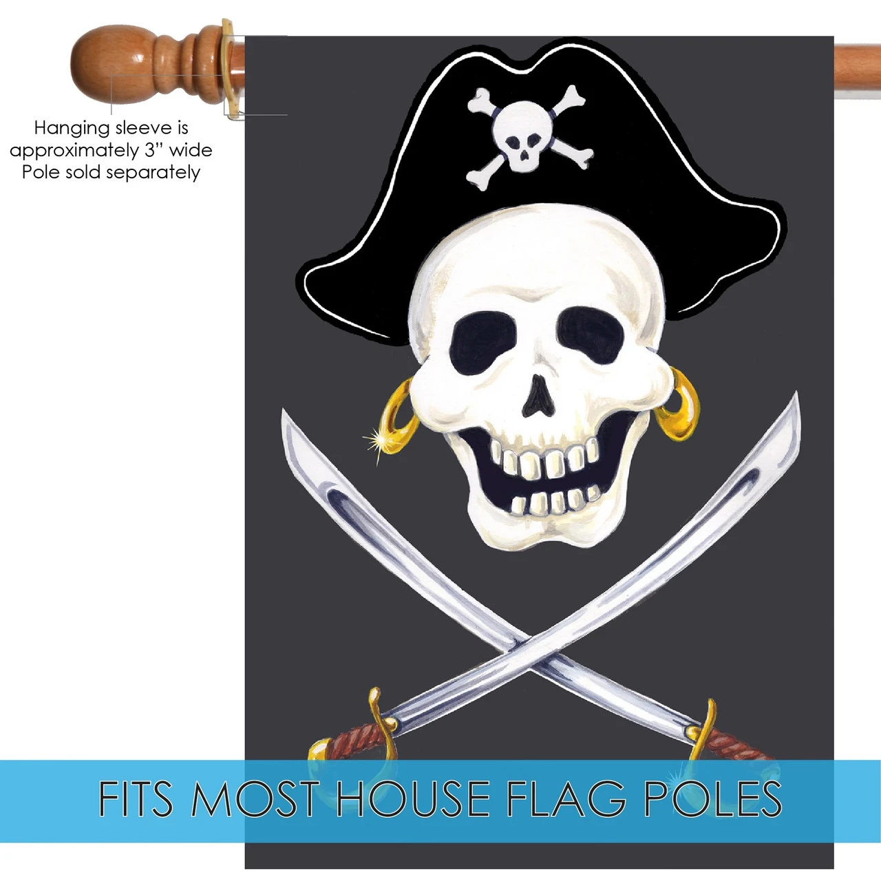 Halloween Pirate Skull Crossbones Sword Outdoor House Flag 40" X 28" 5 Halloween Pirate Skull Crossbones Sword Outdoor House Flag 40" X 28" - Image 5