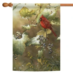 Perching Adorable Cardinal Outdoor House Flag 40" X 28"