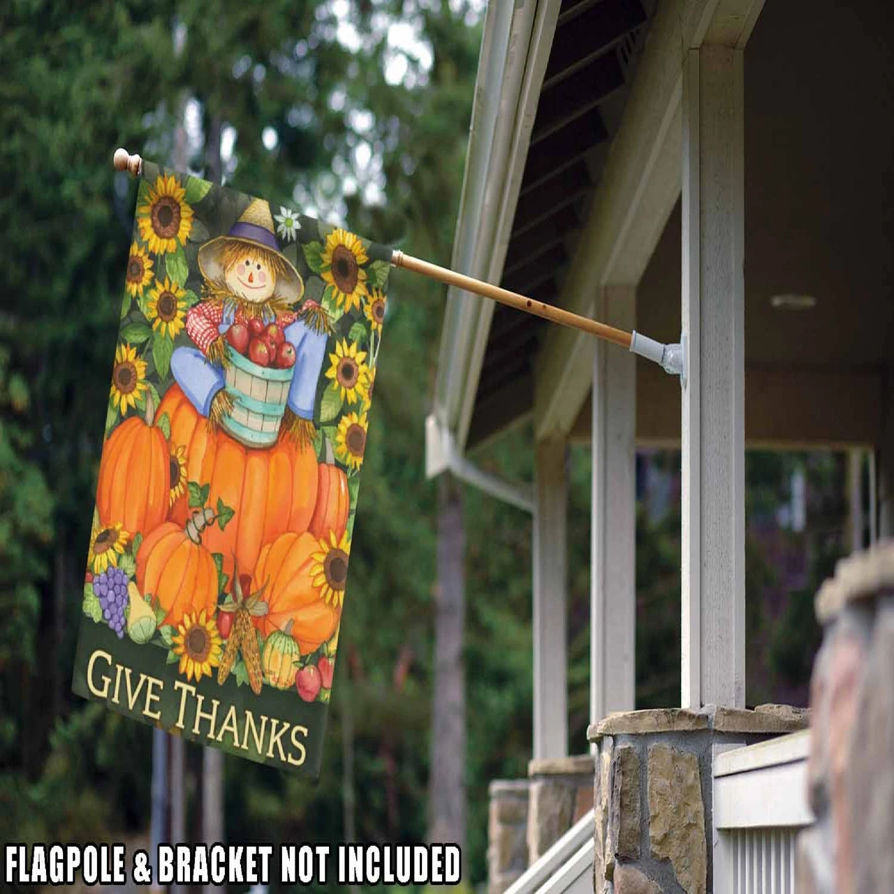 Scarecrow And Pumpkins "Give Thanks" Outdoor House Flag 40" X 28" 2 Scarecrow And Pumpkins "Give Thanks" Outdoor House Flag 40" X 28" - Image 2