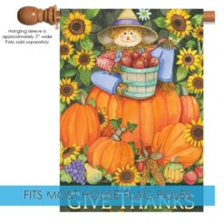 Scarecrow And Pumpkins "Give Thanks" Outdoor House Flag 40" X 28" 9 Scarecrow And Pumpkins "Give Thanks" Outdoor House Flag 40" X 28" -PatioVibe Shop 109406 5 09683.1682375474