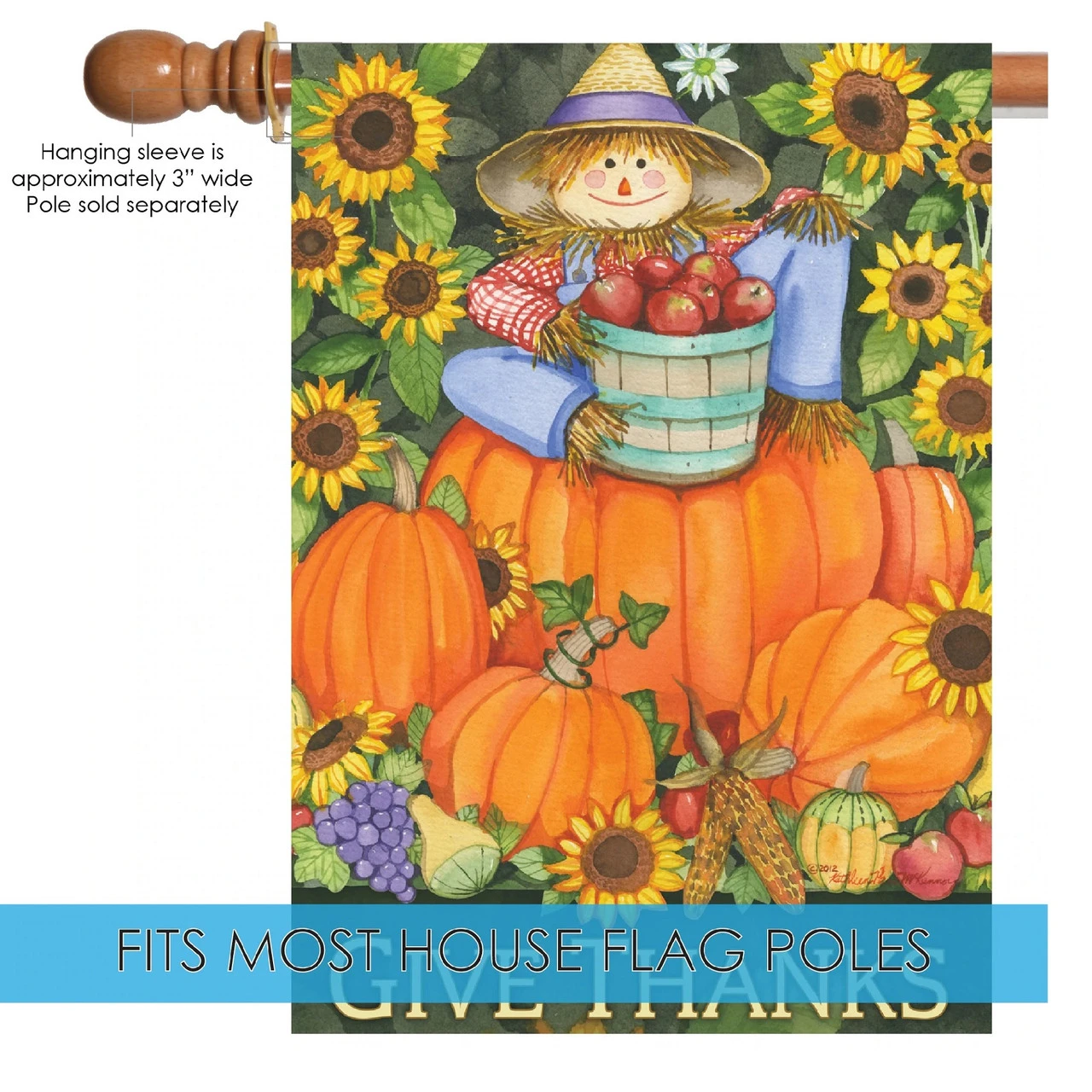 Scarecrow And Pumpkins "Give Thanks" Outdoor House Flag 40" X 28" 5 Scarecrow And Pumpkins "Give Thanks" Outdoor House Flag 40" X 28" - Image 5