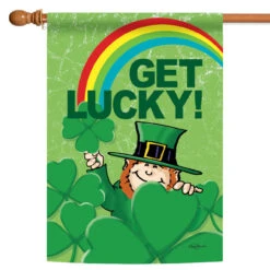 St. Patrick's Day 'Get Lucky' Leprechaun Outdoor House Flag 40" X 28"