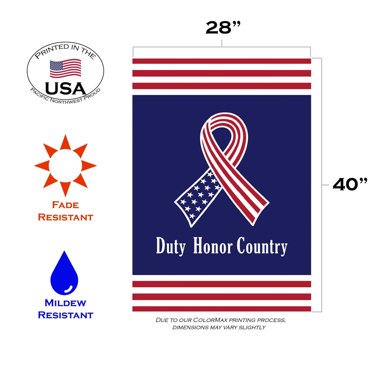 Patriotic Ribbon 'Duty Honor Country' Outdoor House Flag 40" X 28" 3 Patriotic Ribbon 'Duty Honor Country' Outdoor House Flag 40" X 28" - Image 3