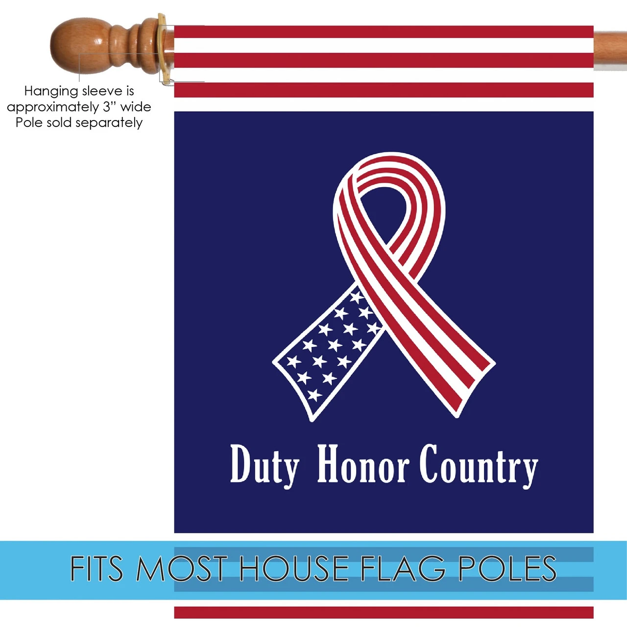 Patriotic Ribbon 'Duty Honor Country' Outdoor House Flag 40" X 28" 5 Patriotic Ribbon 'Duty Honor Country' Outdoor House Flag 40" X 28" - Image 5
