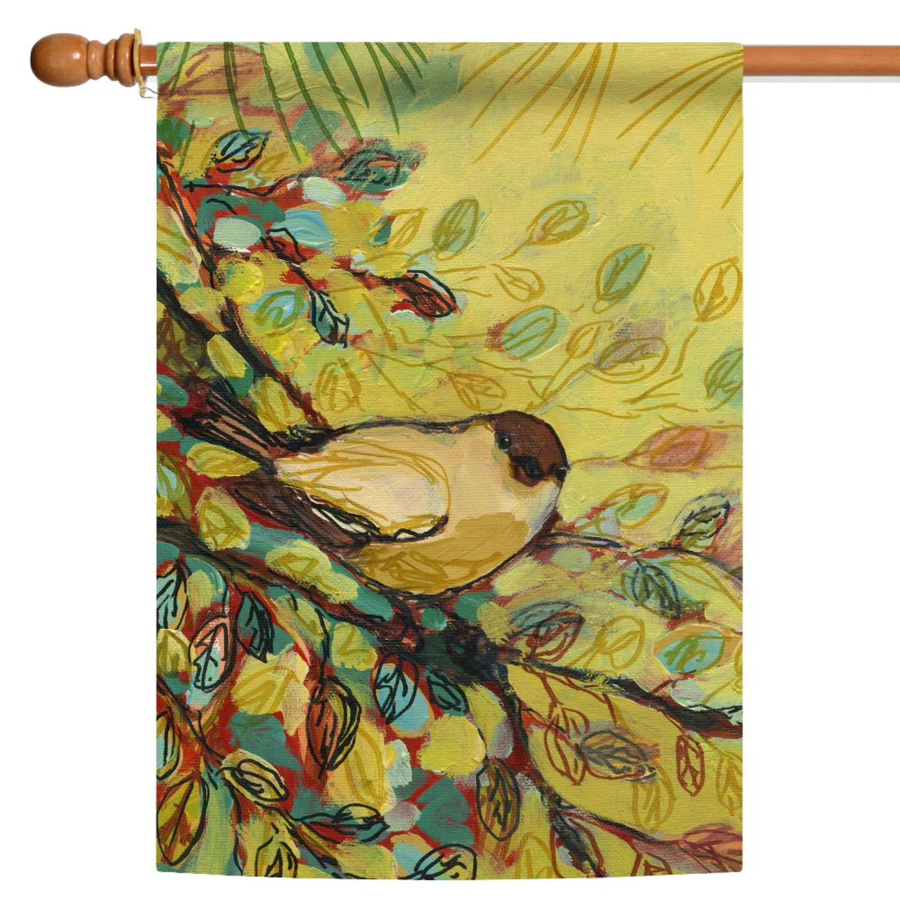 Goldfinch Waiting Yellow House Flag 40" X 28" 1 Goldfinch Waiting Yellow House Flag 40" X 28"