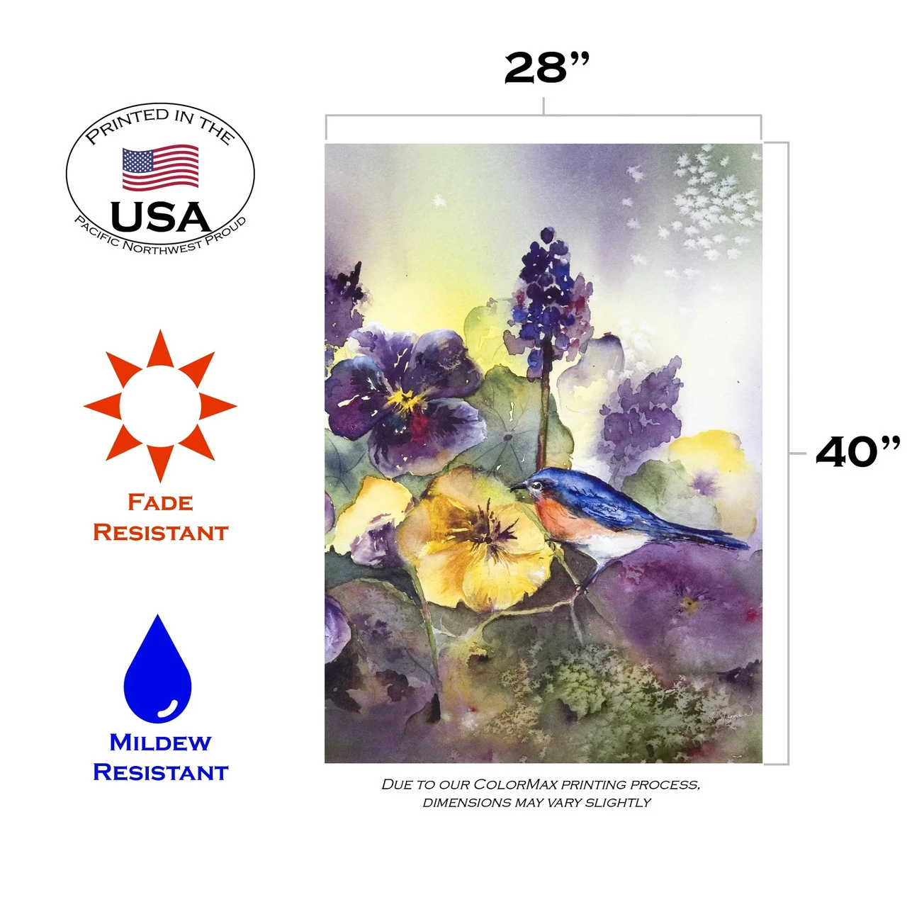 Bluebird Pansies Outdoor House Flag 40" X 28" 3 Bluebird Pansies Outdoor House Flag 40" X 28" - Image 3