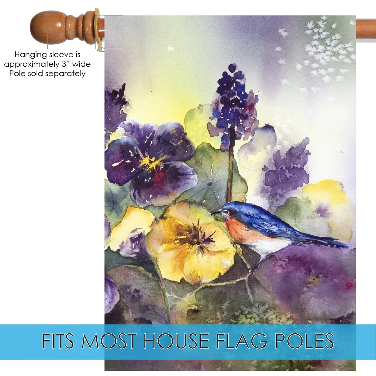 Bluebird Pansies Outdoor House Flag 40" X 28" 5 Bluebird Pansies Outdoor House Flag 40" X 28" - Image 5