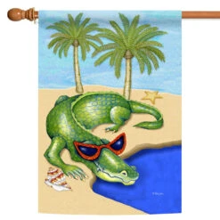 Crocodile In The Beach Outdoor House Flag 40" X 28"