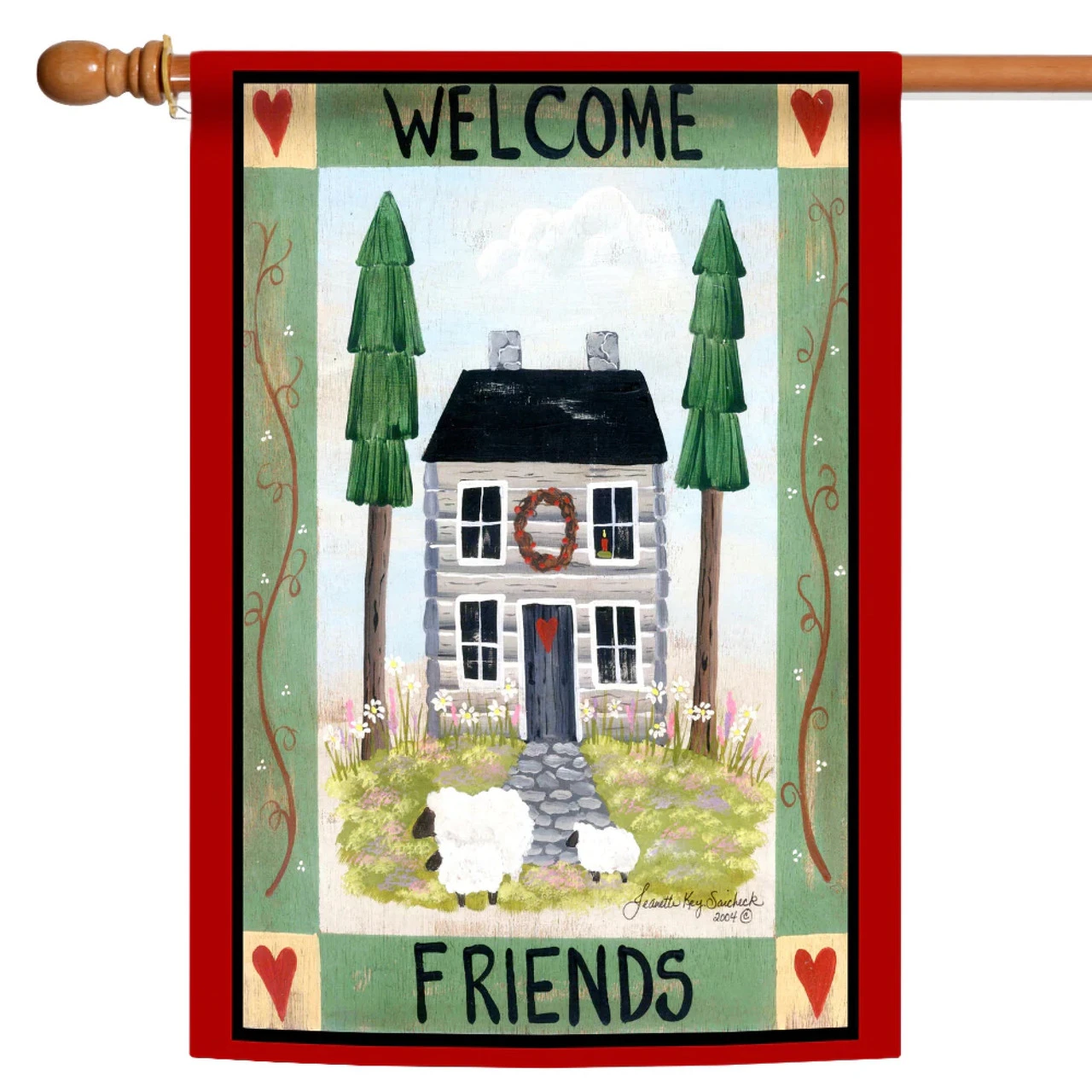 Welcome Friends Cottage Outdoor House Flag 40" X 28" 1 Welcome Friends Cottage Outdoor House Flag 40" X 28"