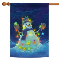 Christmas Glowman Snowman White And Blue Rectangular House Flag 28" X 40"