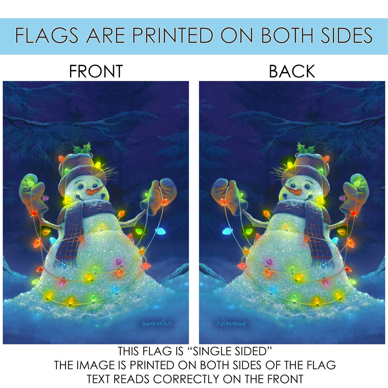 Christmas Glowman Snowman White And Blue Rectangular House Flag 28" X 40" 4 Christmas Glowman Snowman White And Blue Rectangular House Flag 28" X 40" - Image 4