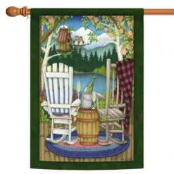 The Back Porch Green And Brown Rectangular House Flag 28" X 40"