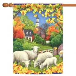 Autumn Flock White And Green Rectangular House Flag 28" X 40"