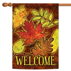Welcome Autumn Leaf Brown And Green Rectangular House Flag 28" X 40"
