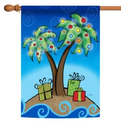 Christmas Palm Presents Blue And Green Rectangular House Flag 28" X 40"
