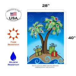 Christmas Palm Presents Blue And Green Rectangular House Flag 28" X 40" -PatioVibe Shop 109652 3 69392.1682373088