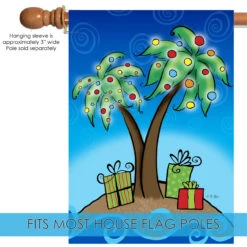 Christmas Palm Presents Blue And Green Rectangular House Flag 28" X 40" -PatioVibe Shop 109652 5 51537.1682373088