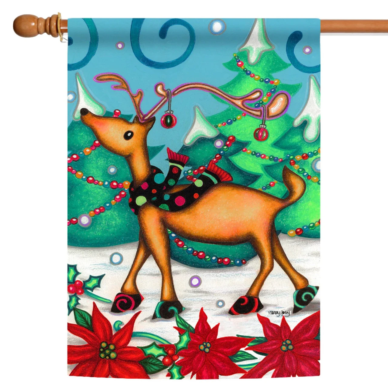 Christmas Festive Reindeer Brown And Green Rectangular House Flag 28" X 40" 1 Christmas Festive Reindeer Brown And Green Rectangular House Flag 28" X 40"