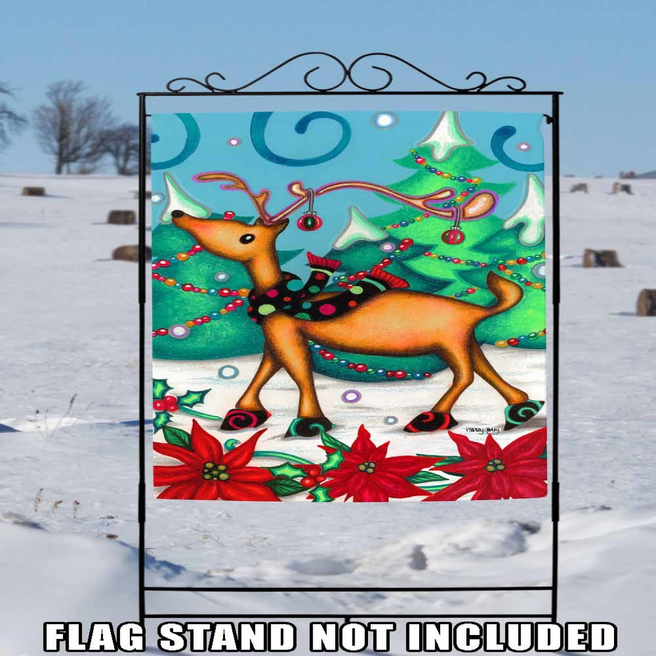 Christmas Festive Reindeer Brown And Green Rectangular House Flag 28" X 40" 2 Christmas Festive Reindeer Brown And Green Rectangular House Flag 28" X 40" - Image 2