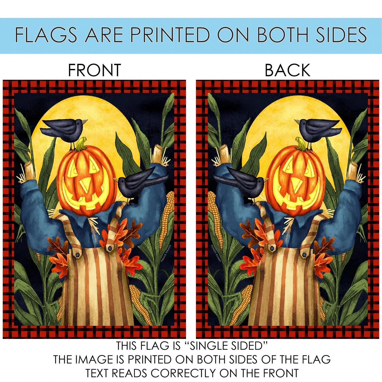 The Scare Crowwith Pumpkin Head Black And Orange Rectangular House Flag 28" X 40" 1 The Scare Crowwith Pumpkin Head Black And Orange Rectangular House Flag 28" X 40"