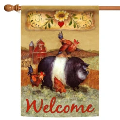Welcome Farm Field Beige And Brown Rectangular House Flag 28" X 40"