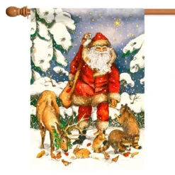 The Friends Of Santa Claus Red And Brown Rectangular House Flag 28" X 40"