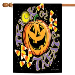 Happy Halloween Trick Or Treat Orange And Black Rectangular House Flag 28" X 40"