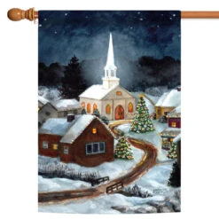 Snow Christmas Church Outdoor House Flag 40" X 28"