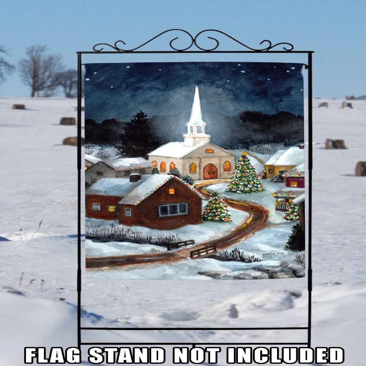 Snow Christmas Church Outdoor House Flag 40" X 28" 2 Snow Christmas Church Outdoor House Flag 40" X 28" - Image 2