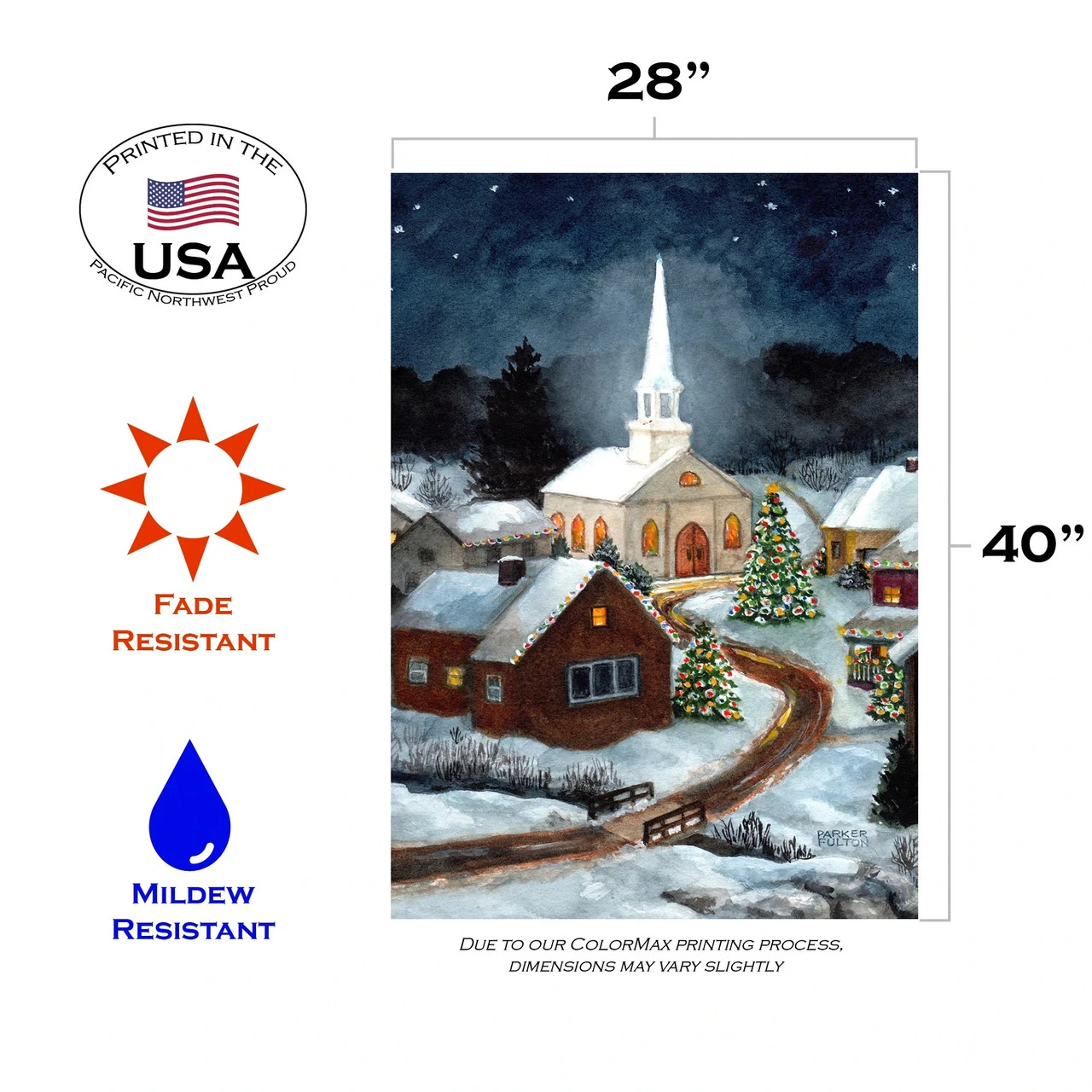 Snow Christmas Church Outdoor House Flag 40" X 28" 3 Snow Christmas Church Outdoor House Flag 40" X 28" - Image 3