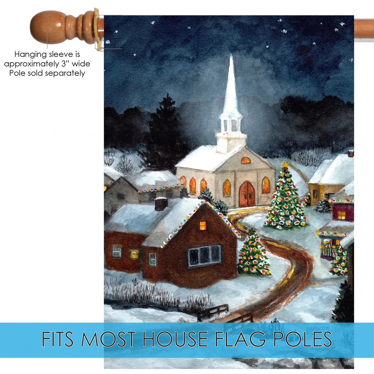Snow Christmas Church Outdoor House Flag 40" X 28" 5 Snow Christmas Church Outdoor House Flag 40" X 28" - Image 5