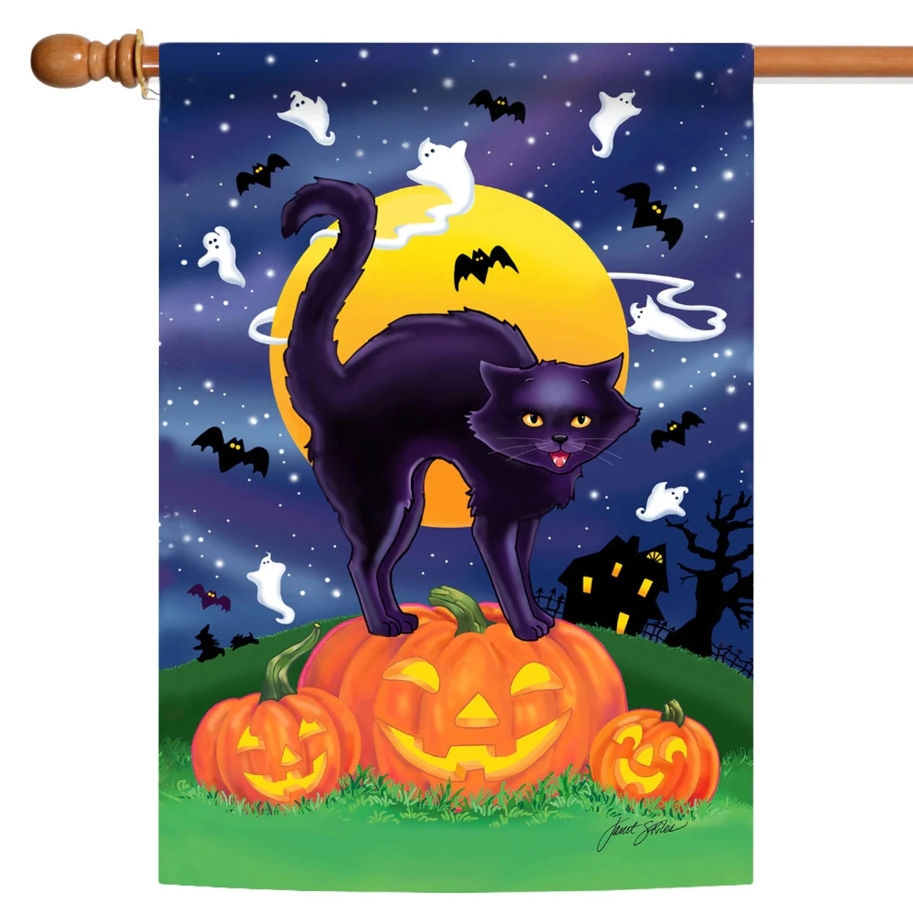 Halloween Kitty Ghost Outdoor House Flag 40" X 28" 1 Halloween Kitty Ghost Outdoor House Flag 40" X 28"