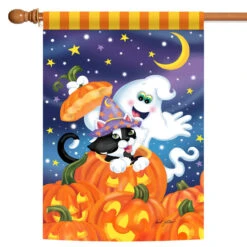 Halloween Jack-o-Lantern Pumpkin Ghost Cat Outdoor House Flag 40" X 28"