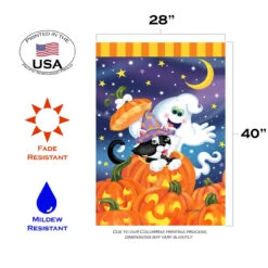 Halloween Jack-o-Lantern Pumpkin Ghost Cat Outdoor House Flag 40" X 28" -PatioVibe Shop 109678 3 83326.1682375018