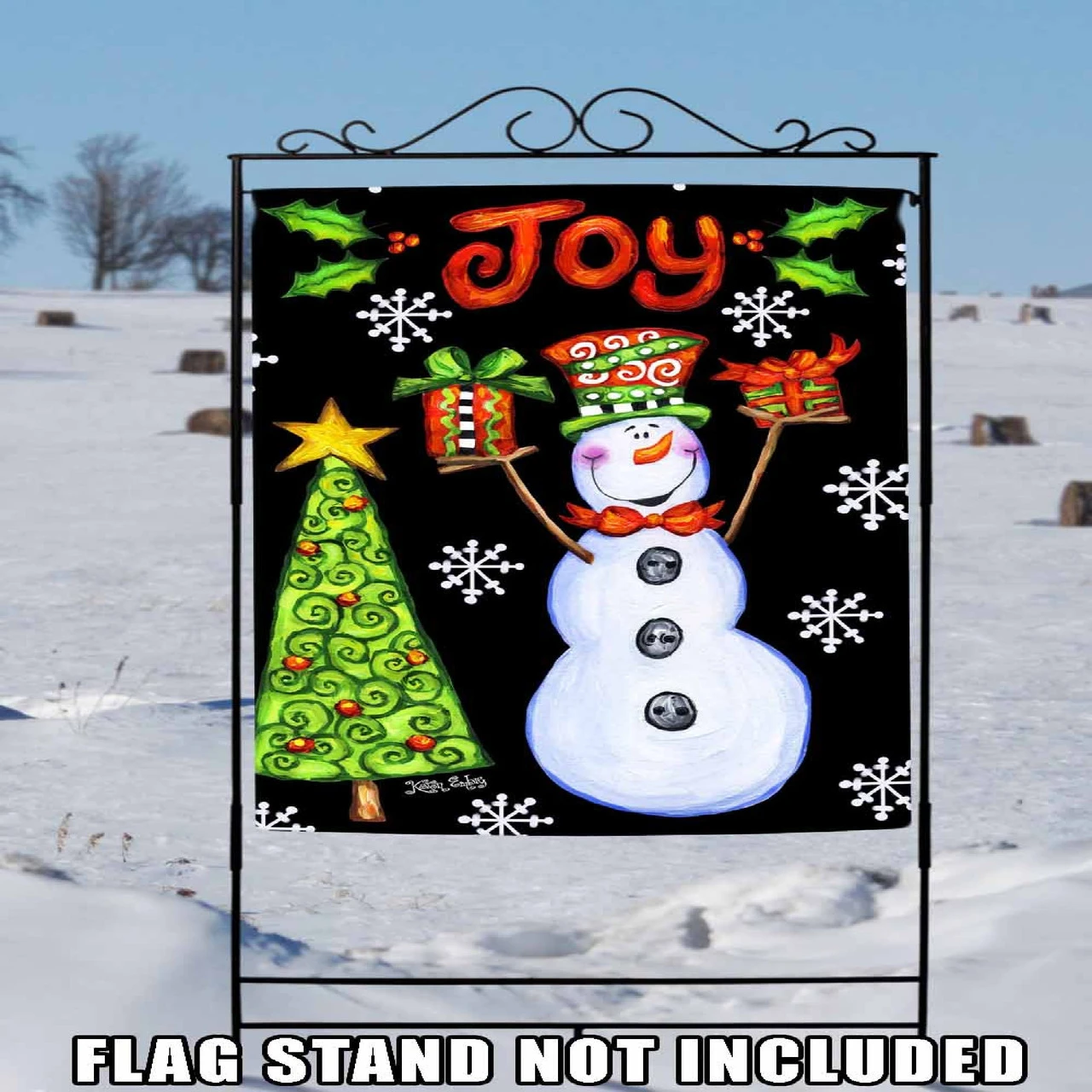 Christmas Snowman "Joy" Outdoor House Flag 40" X 28" 2 Christmas Snowman "Joy" Outdoor House Flag 40" X 28" - Image 2