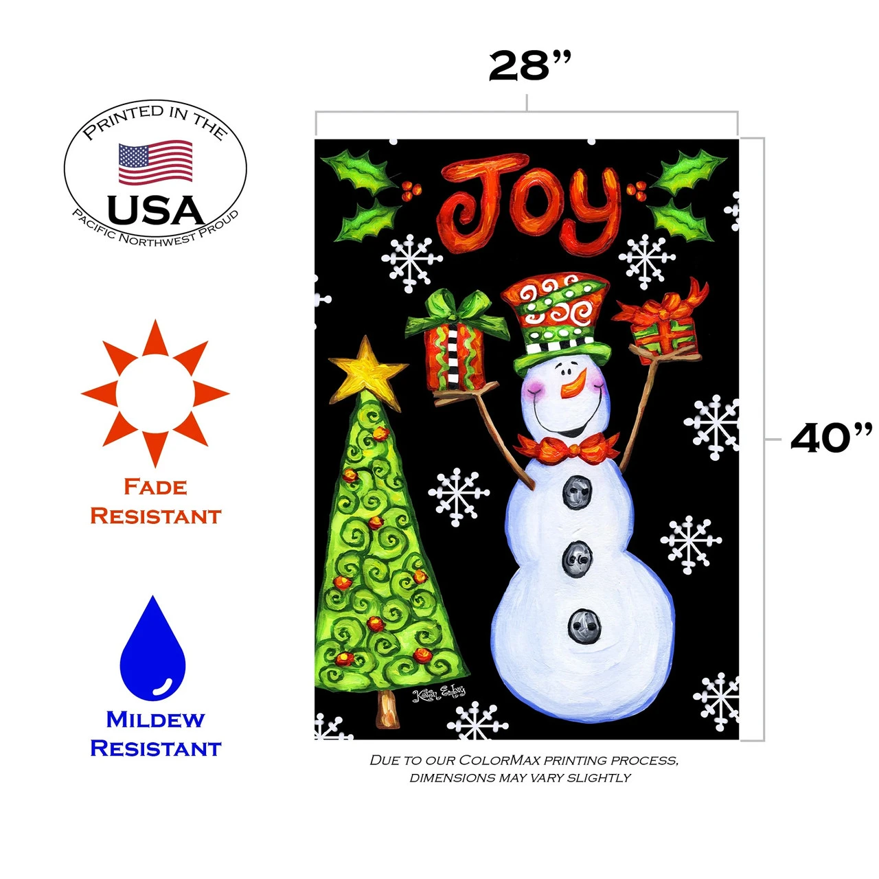 Christmas Snowman "Joy" Outdoor House Flag 40" X 28" 3 Christmas Snowman "Joy" Outdoor House Flag 40" X 28" - Image 3