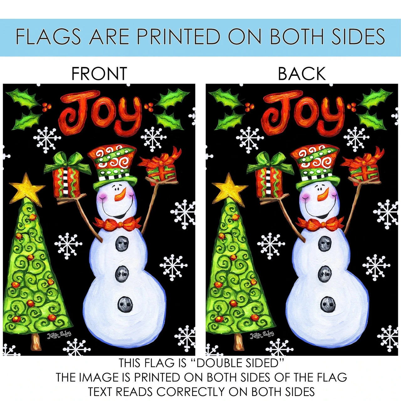 Christmas Snowman "Joy" Outdoor House Flag 40" X 28" 4 Christmas Snowman "Joy" Outdoor House Flag 40" X 28" - Image 4