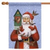 Christmas Santa With Cardinal Birds Outdoor House Flag 40" X 28"