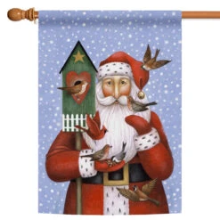 Christmas Santa With Cardinal Birds Outdoor House Flag 40" X 28"