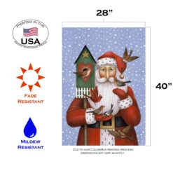 Christmas Santa With Cardinal Birds Outdoor House Flag 40" X 28" -PatioVibe Shop 109694 3 26903.1682373329