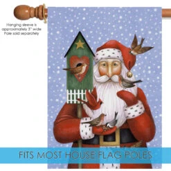 Christmas Santa With Cardinal Birds Outdoor House Flag 40" X 28" -PatioVibe Shop 109694 5 01457.1682373330