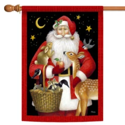 Christmas Santa Friends Outdoor House Flag 40" X 28"