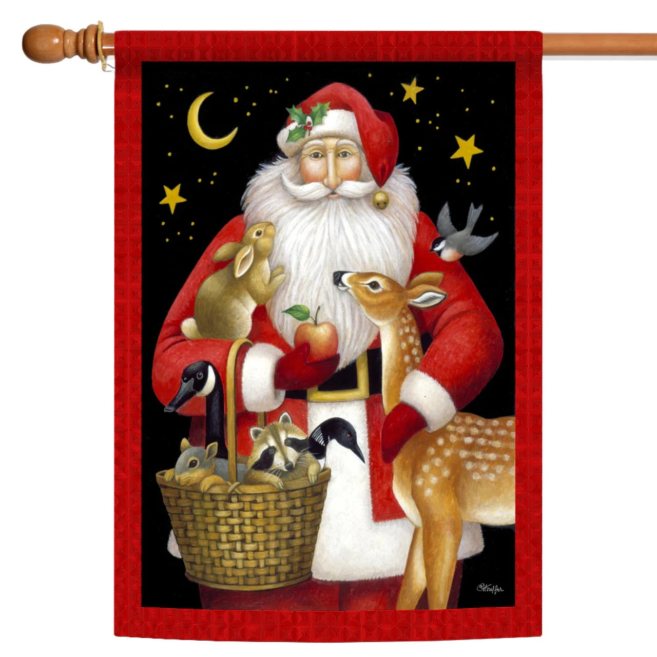 Christmas Santa Friends Outdoor House Flag 40" X 28" 1 Christmas Santa Friends Outdoor House Flag 40" X 28"