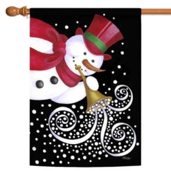 Christmas Trumpeting Snowman Outdoor House Flag 40" X 28"