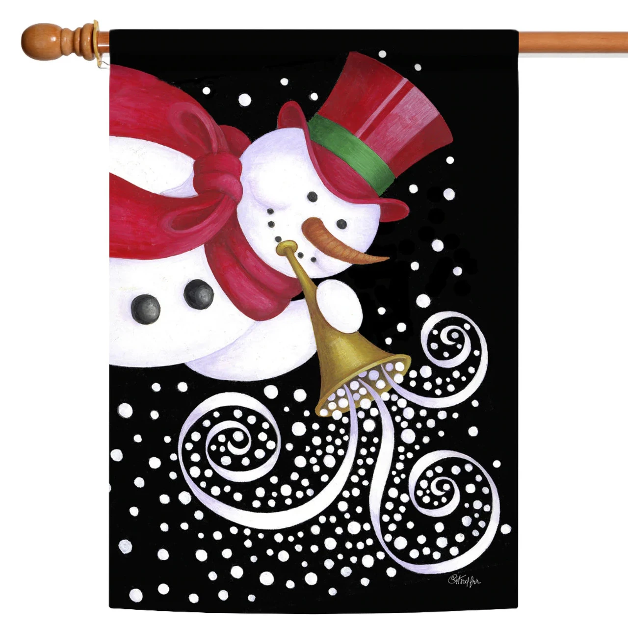 Christmas Trumpeting Snowman Outdoor House Flag 40" X 28" 1 Christmas Trumpeting Snowman Outdoor House Flag 40" X 28"