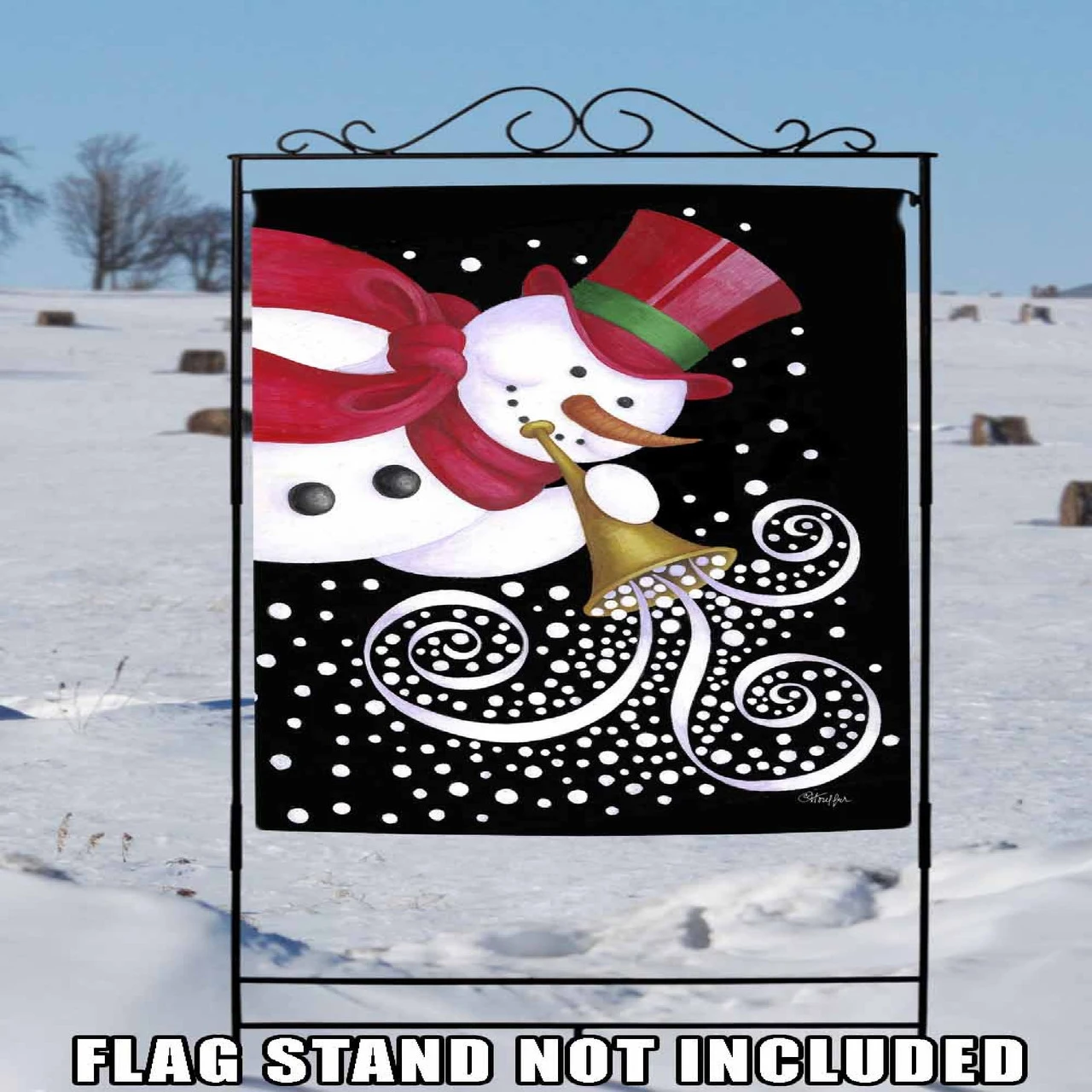 Christmas Trumpeting Snowman Outdoor House Flag 40" X 28" 2 Christmas Trumpeting Snowman Outdoor House Flag 40" X 28" - Image 2