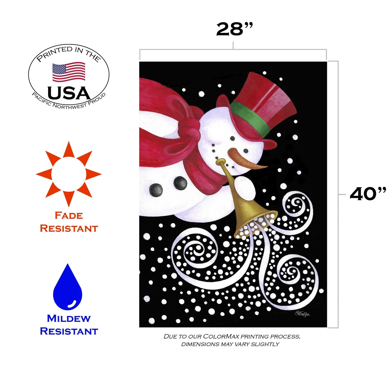 Christmas Trumpeting Snowman Outdoor House Flag 40" X 28" 3 Christmas Trumpeting Snowman Outdoor House Flag 40" X 28" - Image 3